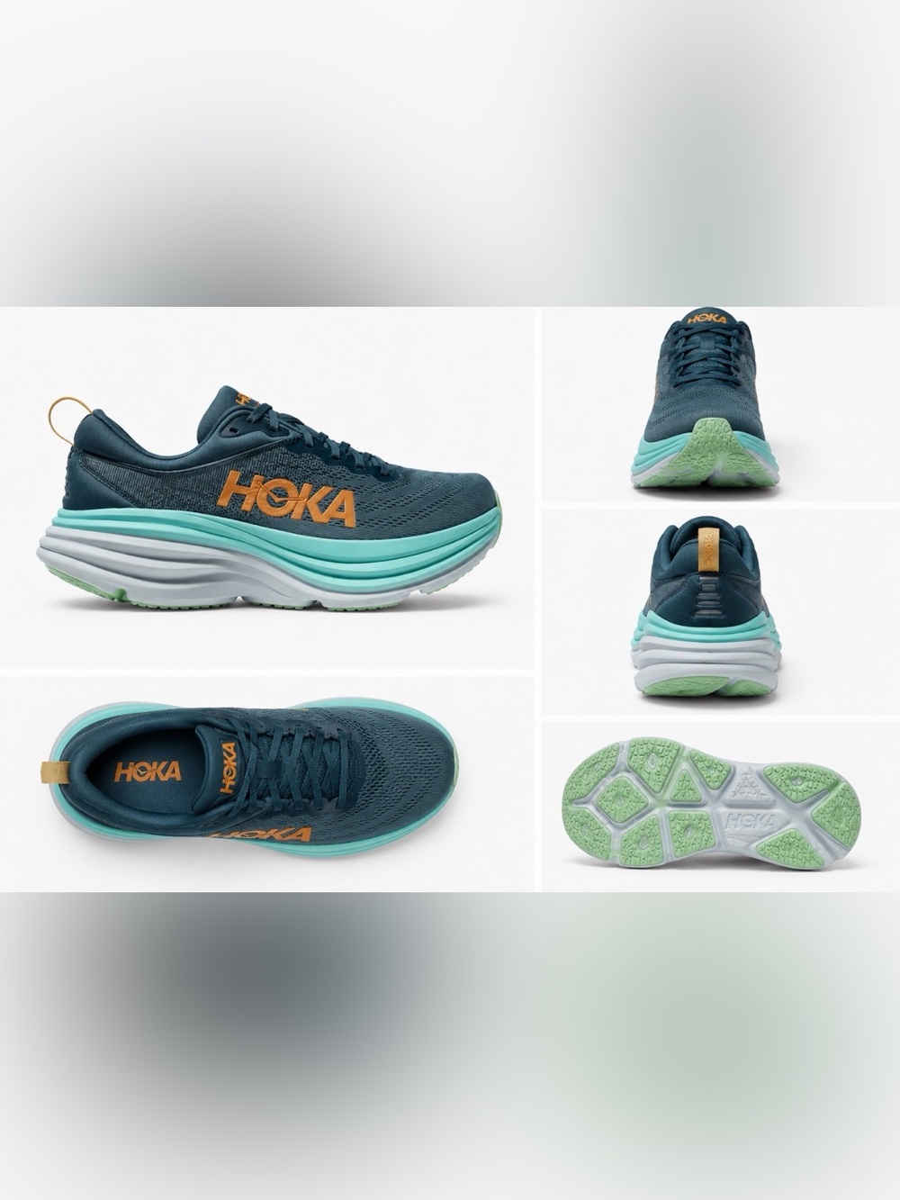 Hoka Women's Teal and Aqua Road Running Shoe with Orange Logo